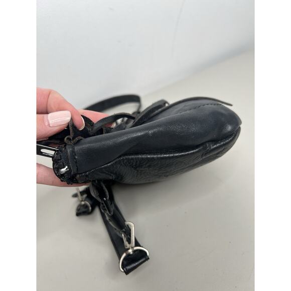 Leather Biker Bag Motorcycle Pouch Black Fringe Casper’s Leather USA Small - Picture 5 of 13